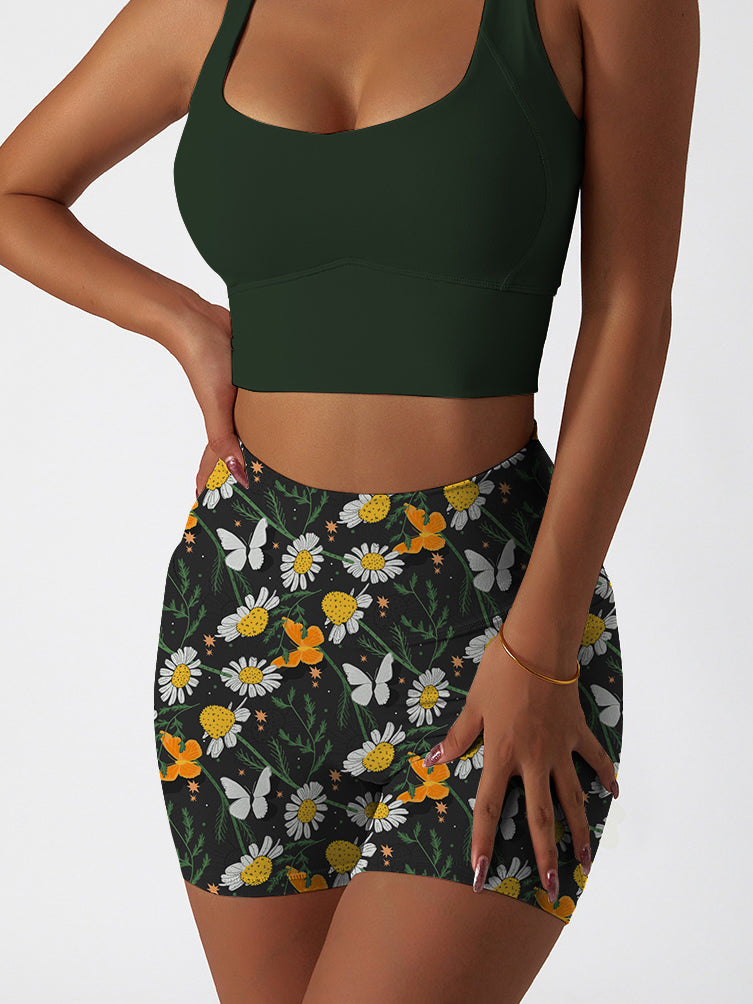 Engraving hand drawn botanical black shorts