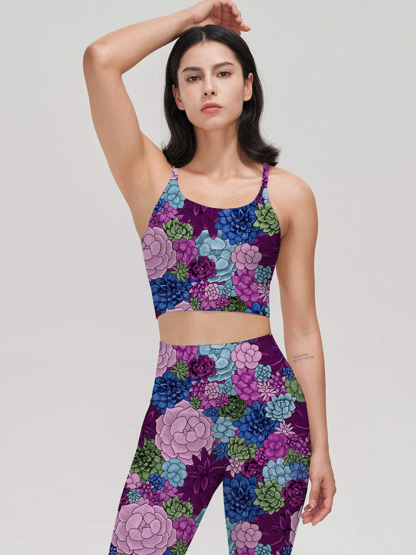 Colorful succulent flower leggings