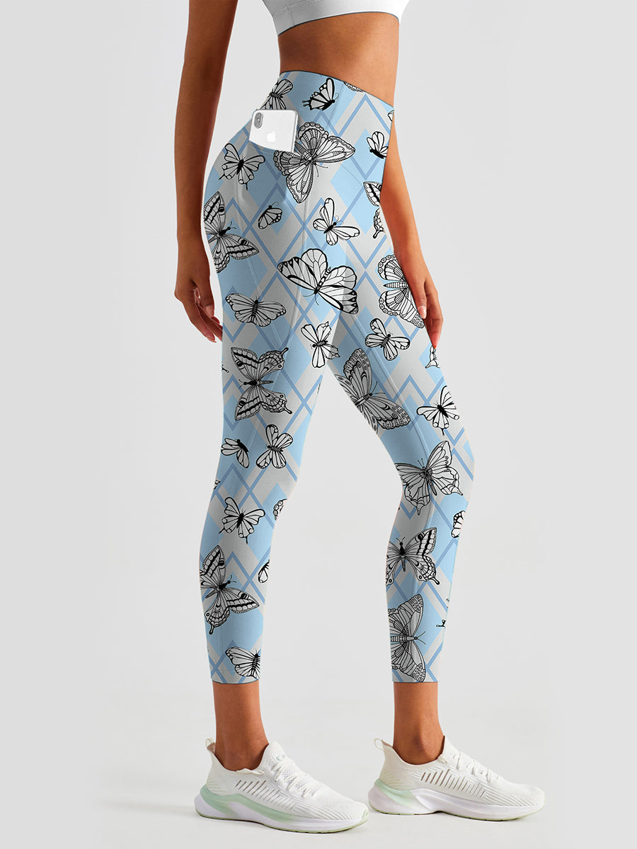Animal beautiful butterfly handdrawn contour lines leggings