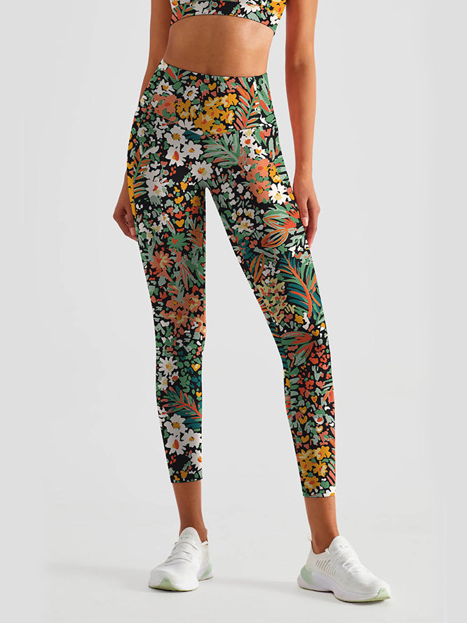 Flower colorful ditsy floral dark watercolor leggings