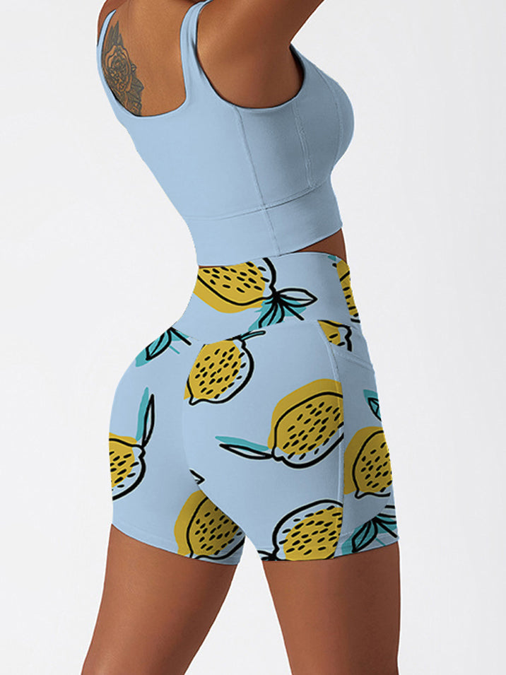 Fruit lemon hand sketching blue shorts