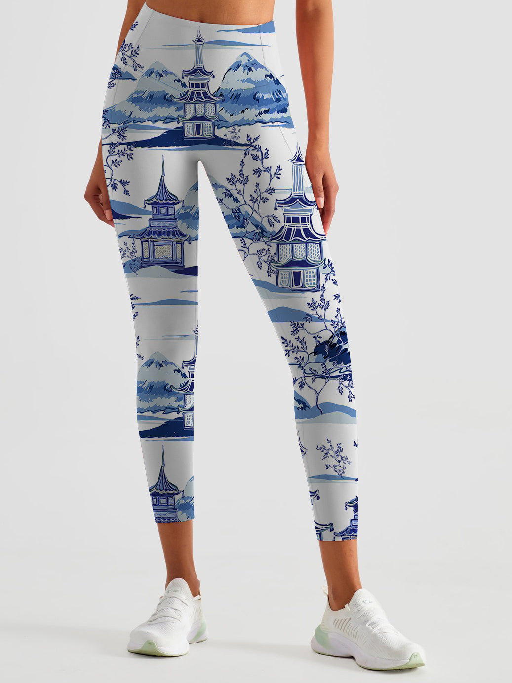 Chinese pagodas mountains print design leggings