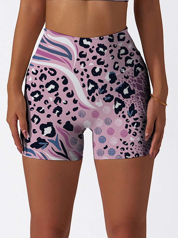 Animal leopard zebra print patchwork pink yoga shorts