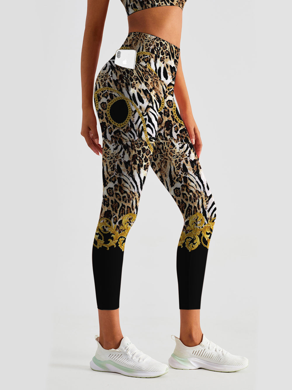 Animal leopard print gold chain leggings