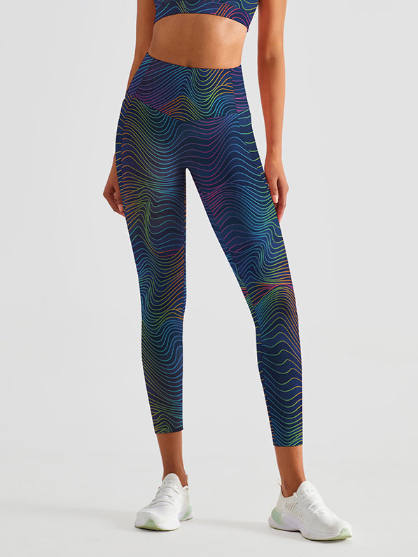 Colorful line printed technical yoga leggings