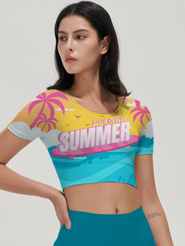 Hawaii seaside summer letter print short sleeves