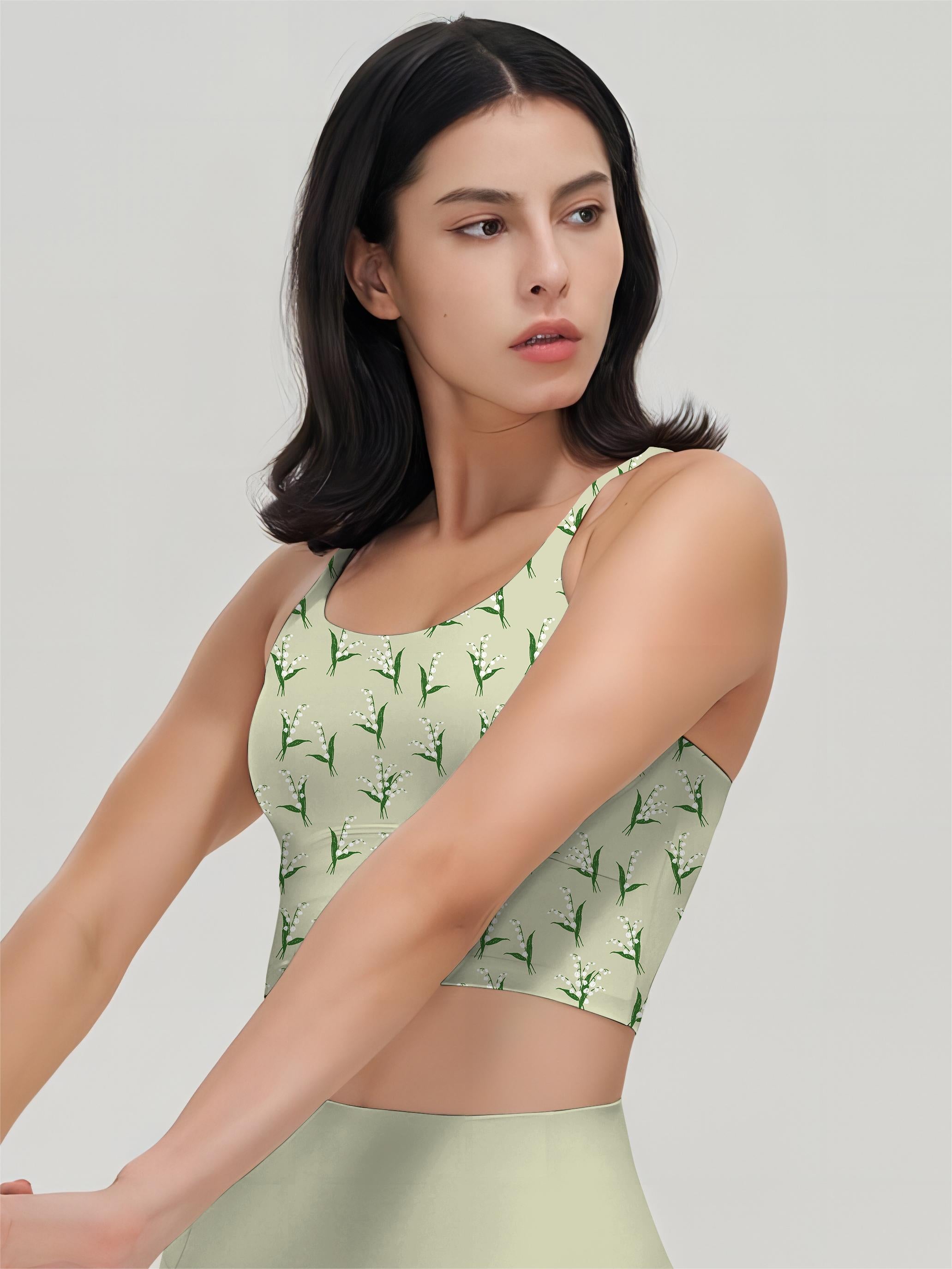 Botanical lilies of valley green tank tops
