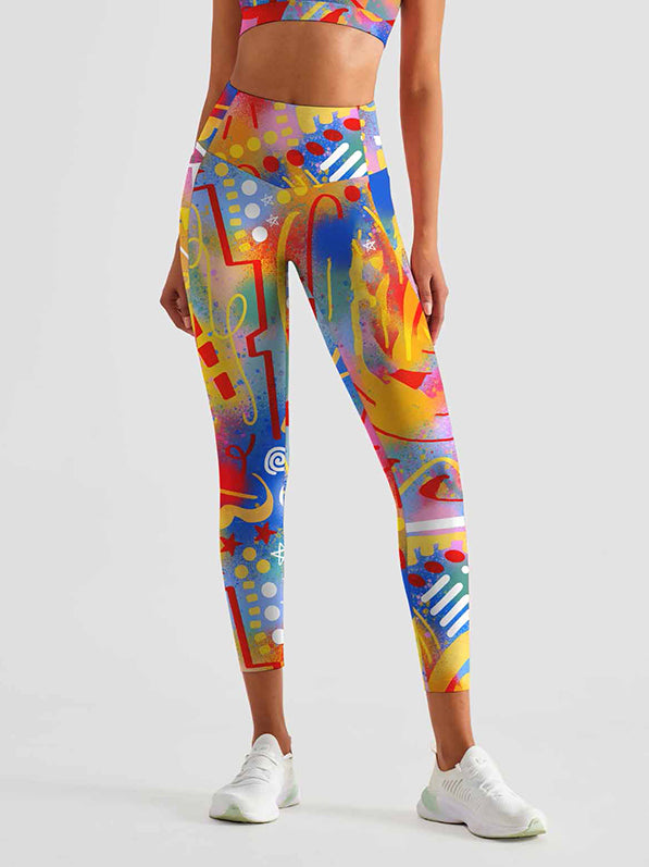 Geometric color block print leggings