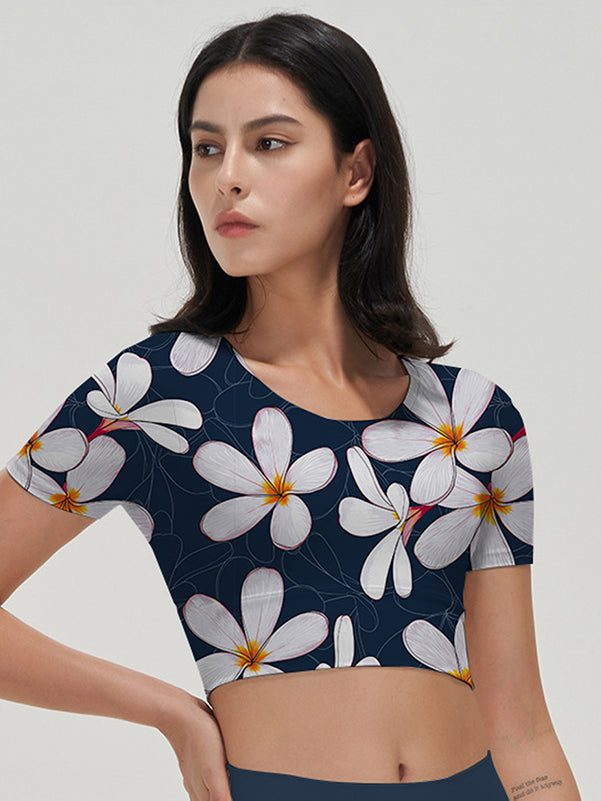 Flower white plumeria dark short sleeves
