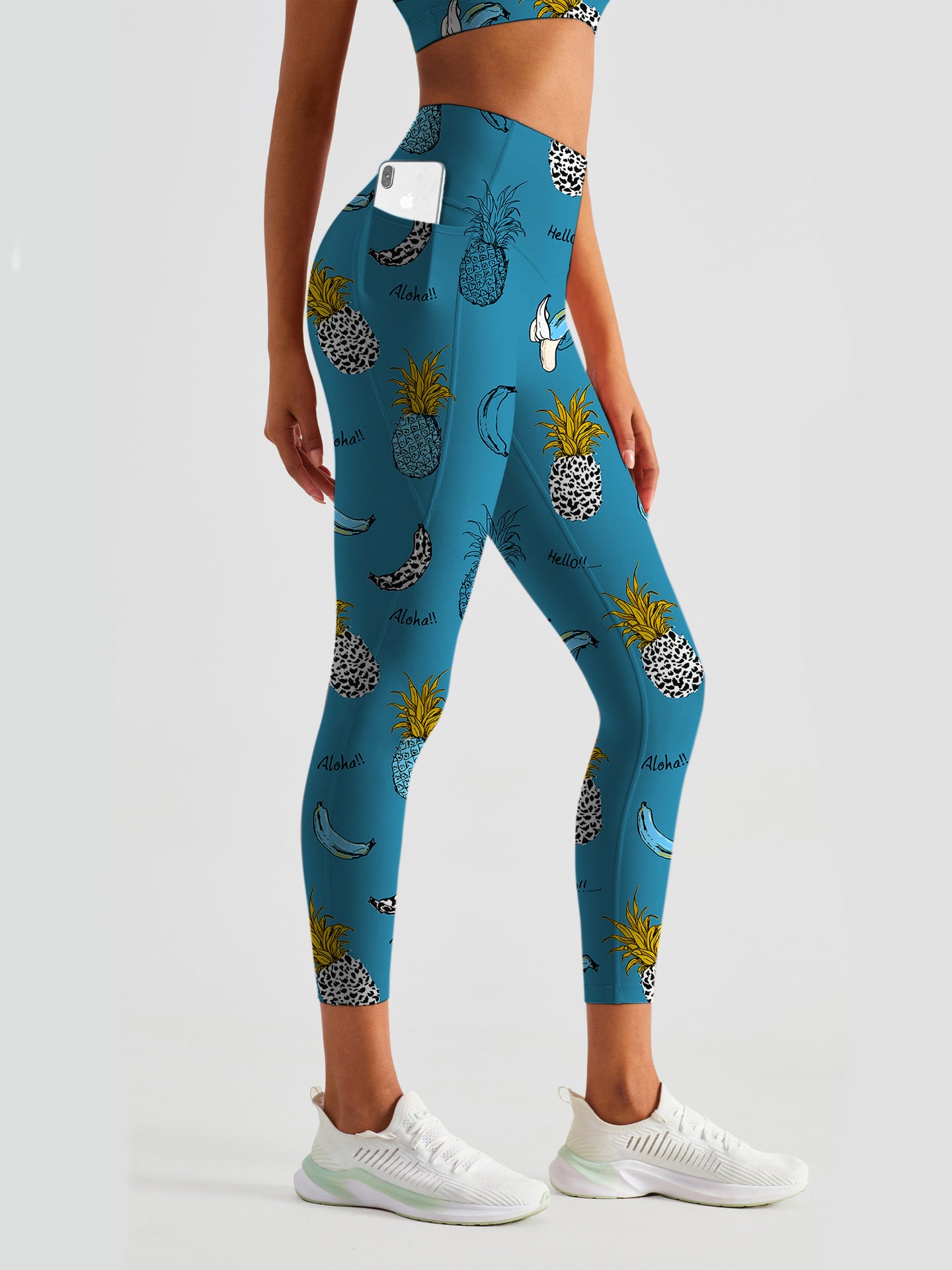 Fruit hand drawn leopard pineapple banana leggings