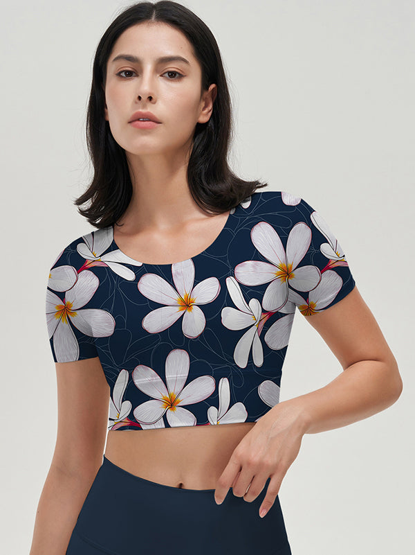 Flower white plumeria dark short sleeves