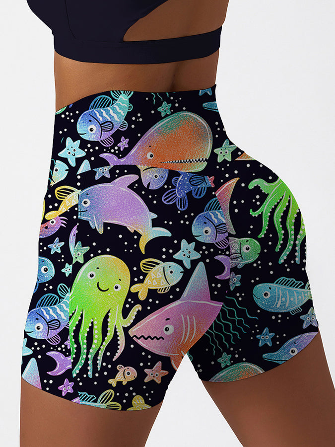 Ocean fish octopus color fluorescent shorts