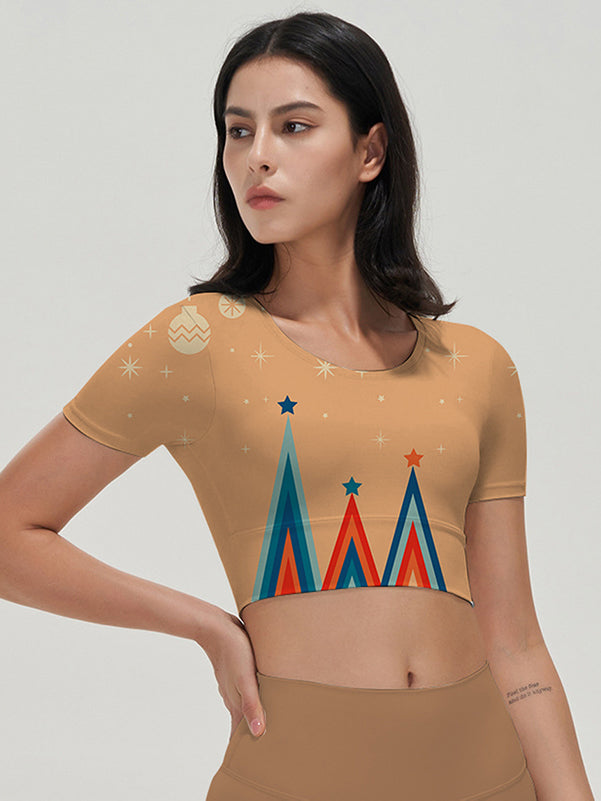 Geometry colorful triangle lines stars brownish yellow short sleeves