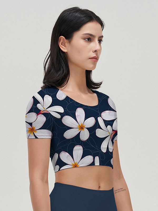 Flower white plumeria dark short sleeves