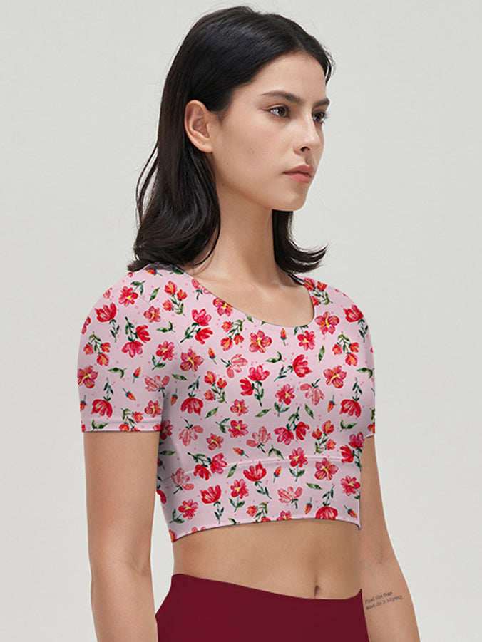 Flower pink ditsy wildflower short sleeve tops