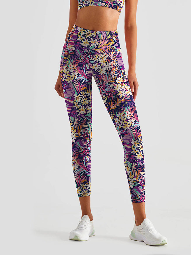 Flower ditsy flower bright plants dark color leggings
