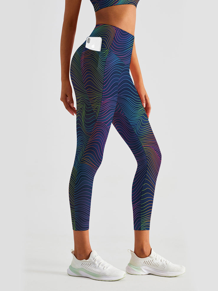 Colorful line printed technical yoga leggings