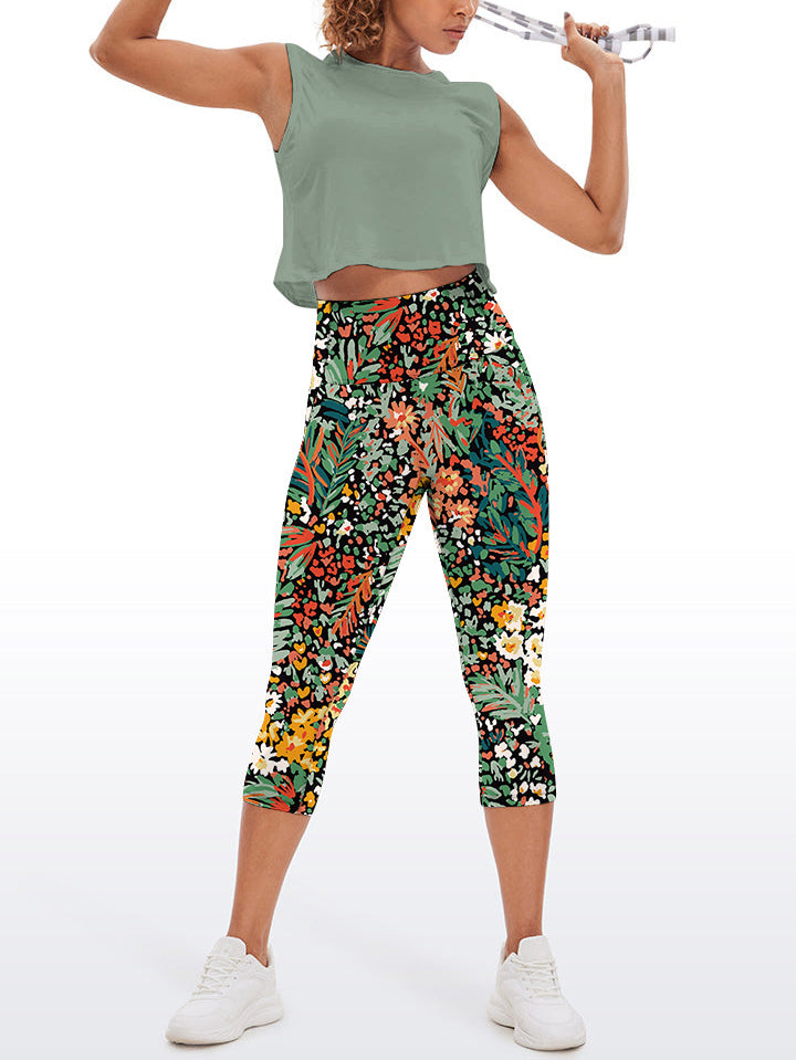 Flower colorful ditsy floral dark watercolor capris