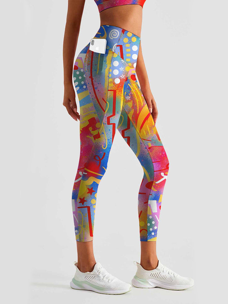Geometric color block print leggings