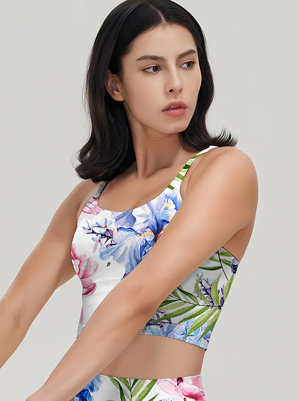 Flower watercolor palm leaves hydrangeas peony tank tops