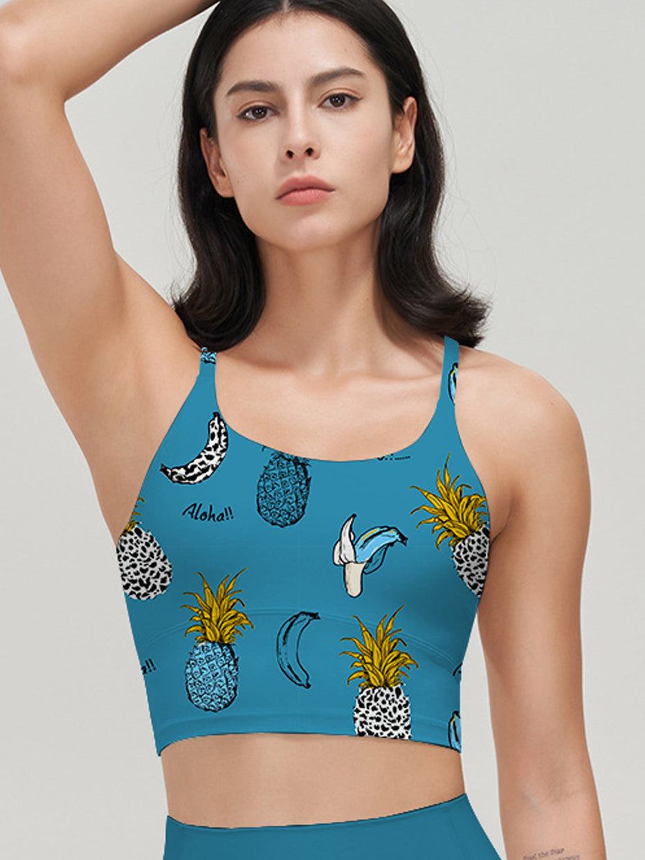 Fruit hand drawn leopard pineapple banana tank tops