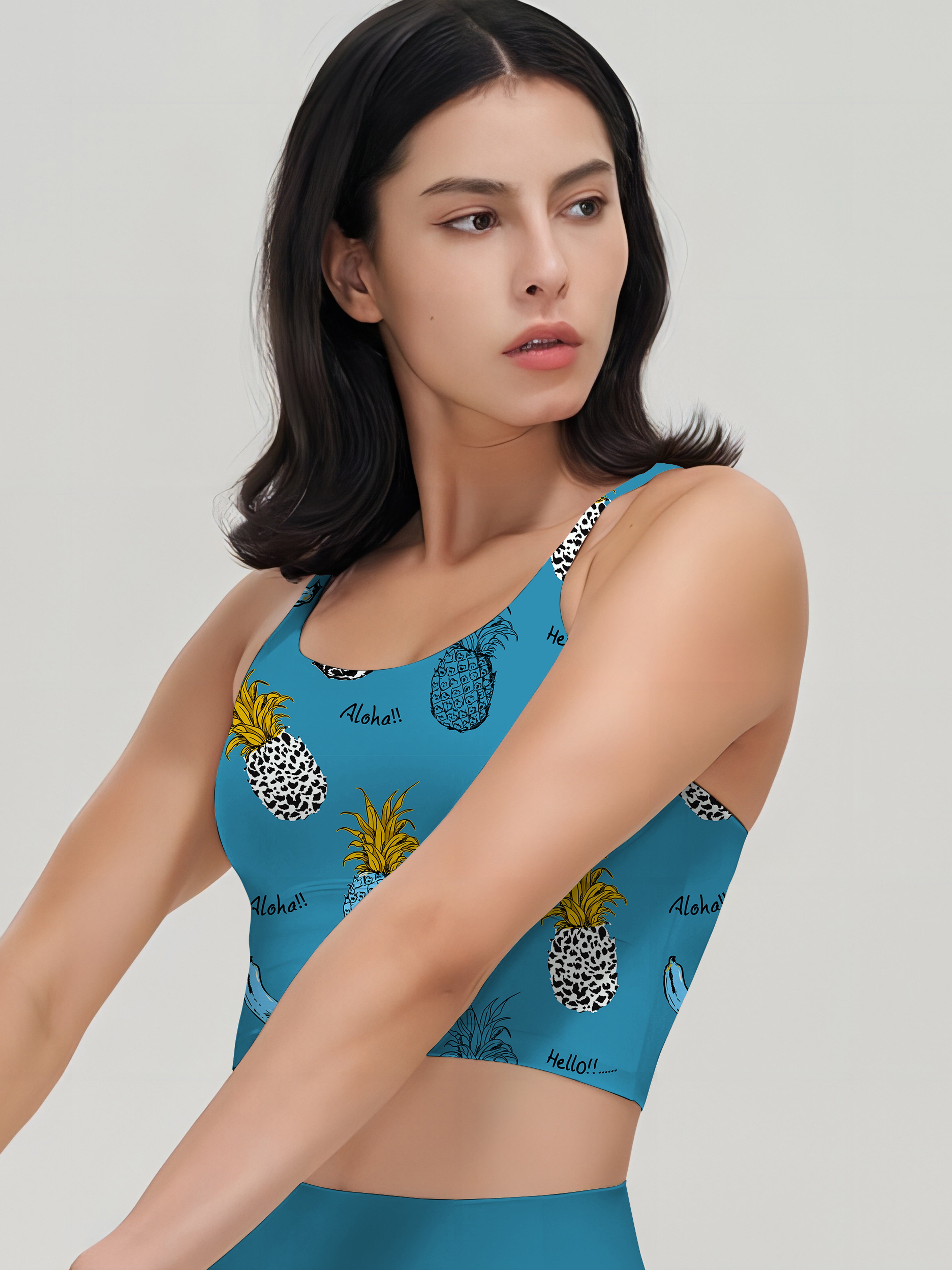 Fruit hand drawn leopard pineapple banana tank tops