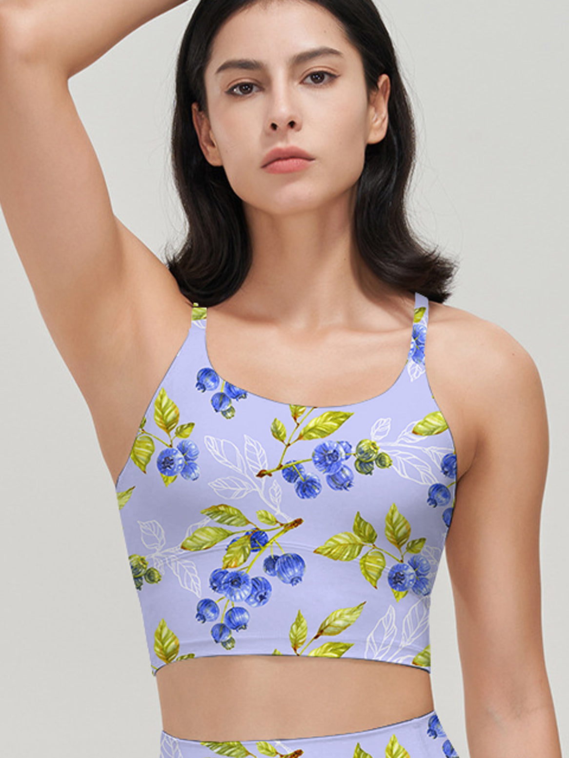 Fruit blueberry white leaves berry blue tank tops