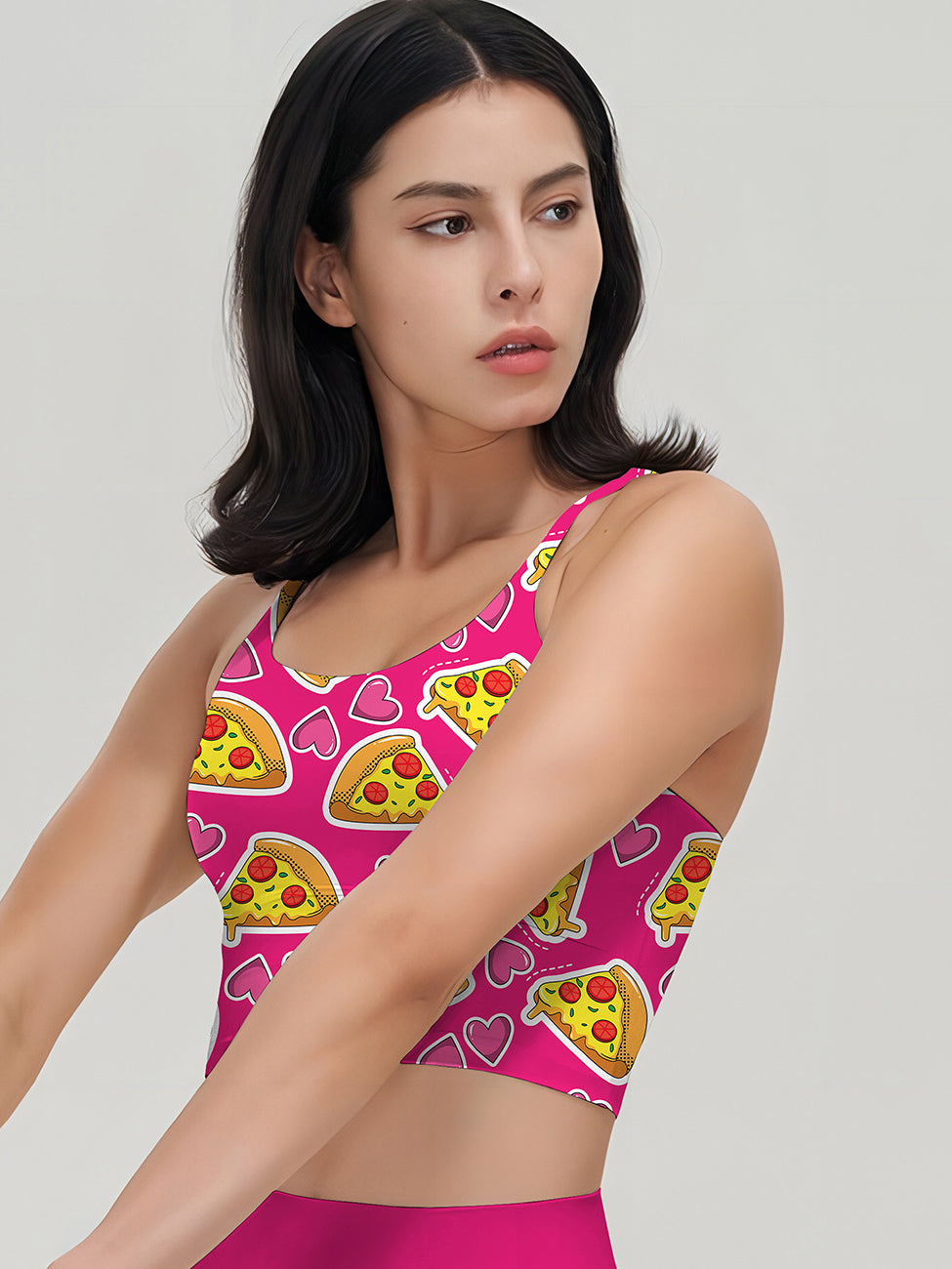 Cartoon pizza heart pattern rose red tank tops