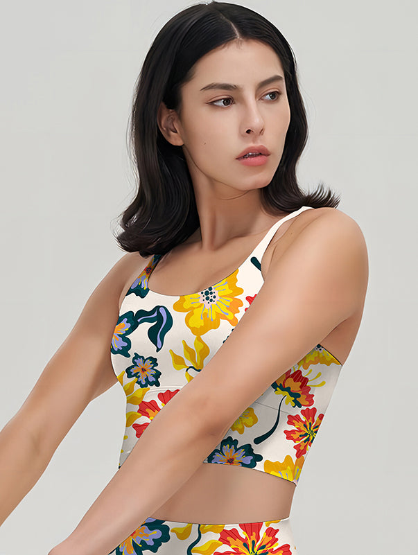 Flower colorful exotic pattern leaves tank tops