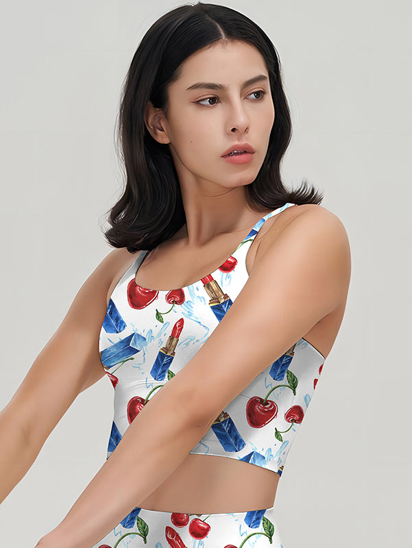 Fruits hand drawn fashion illustration lipstick cherry tank tops