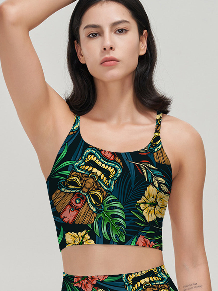 Hawaiian tropical colorful tribal tiki mask tank tops