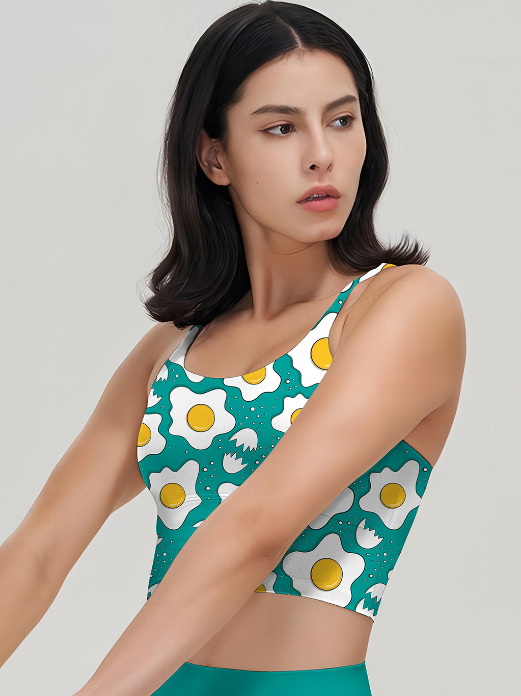 Cartoon fried eggs pattern pastel blue tank tops