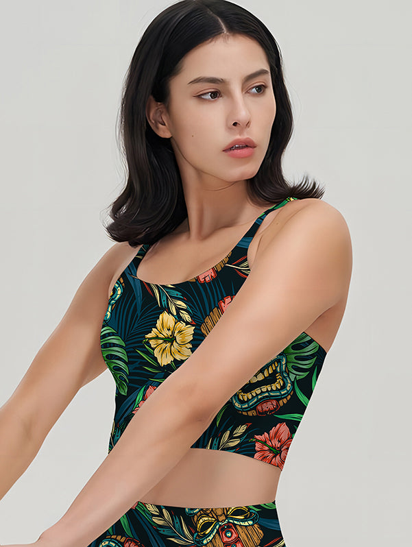 Hawaiian tropical colorful tribal tiki mask tank tops