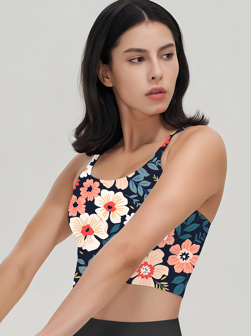 Flower big and small colorful flower dark tank tops