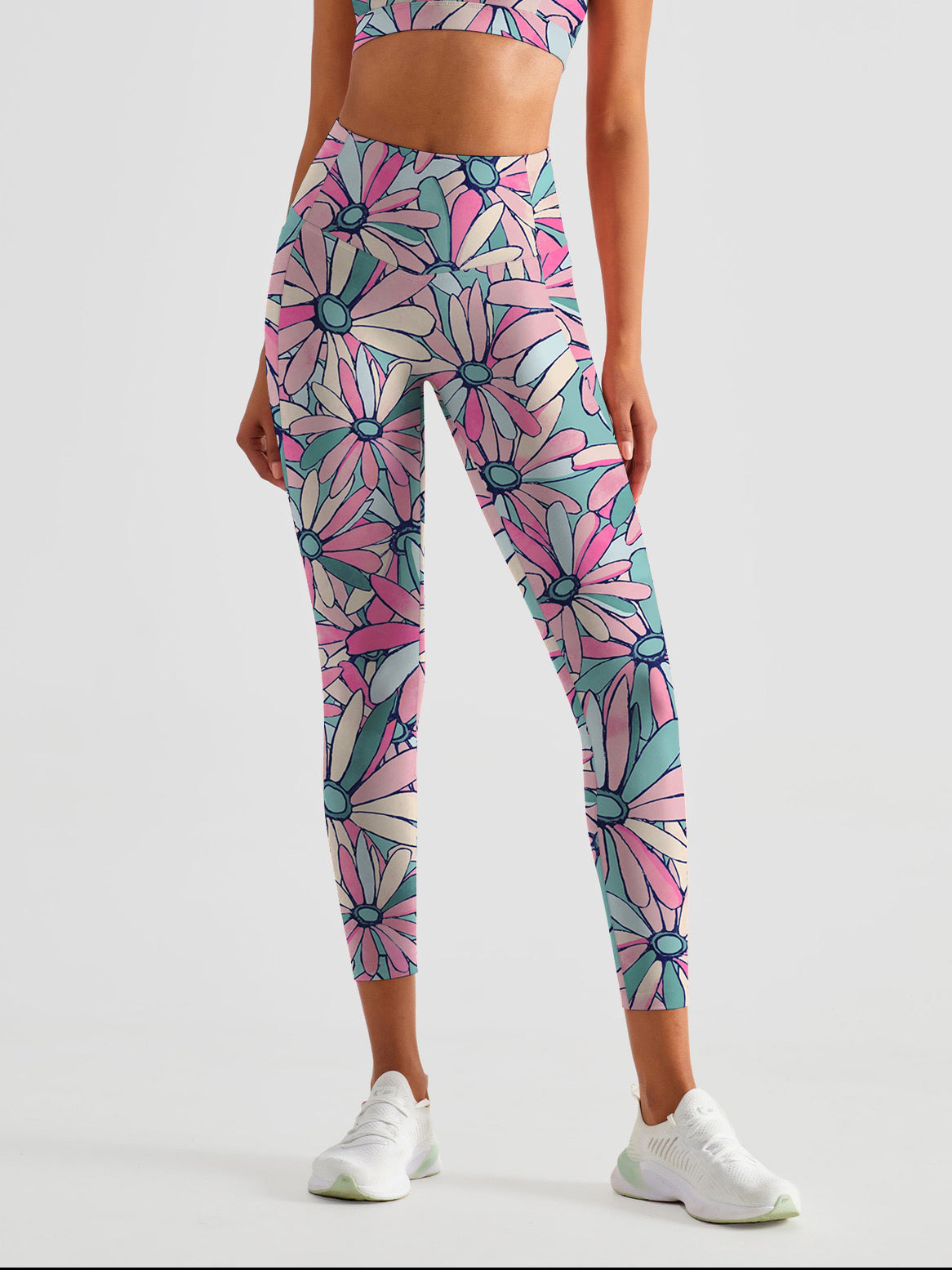 Flower multicolor daisy collage leggings