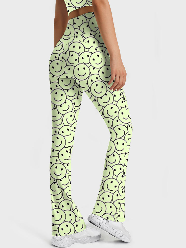 Funny smile dope faces seamless green flare leggings