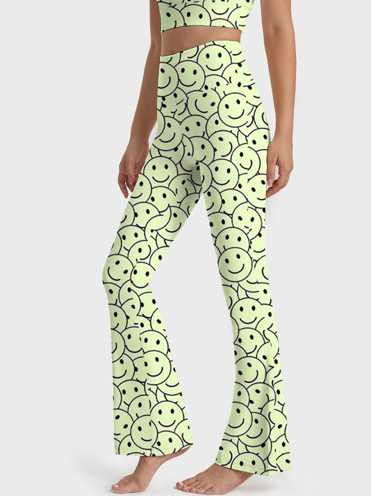 Funny smile dope faces seamless green flare leggings