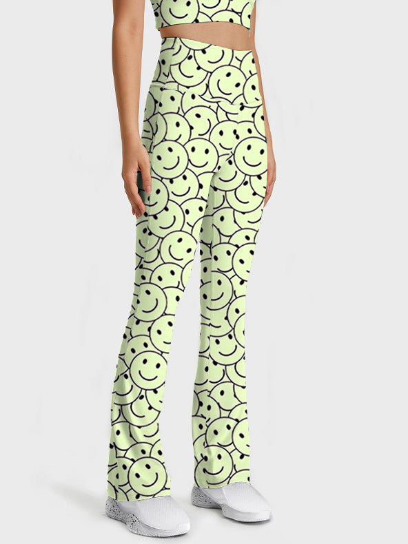 Funny smile dope faces seamless green flare leggings