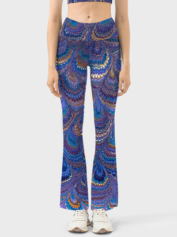 Animal colorful bird feathers flare leggings