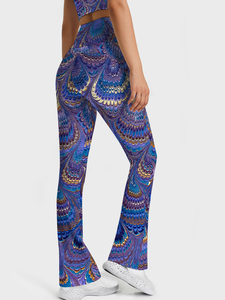Animal colorful bird feathers flare leggings