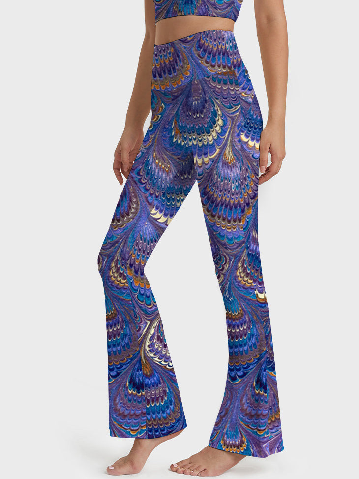 Animal colorful bird feathers flare leggings