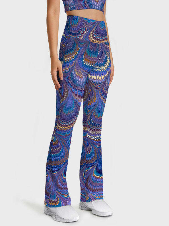 Animal colorful bird feathers flare leggings