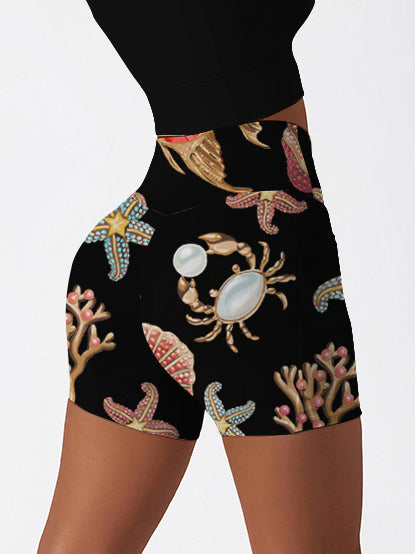 Ocean gem starfish turtle coral shell yoga shorts