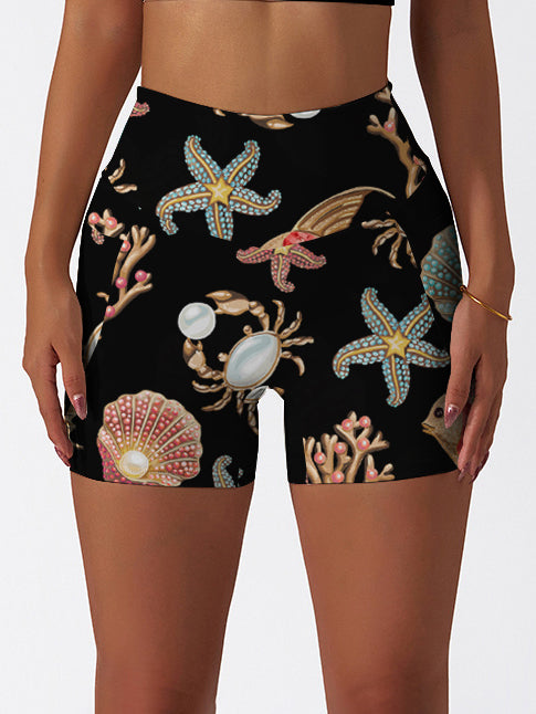 Ocean gem starfish turtle coral shell yoga shorts