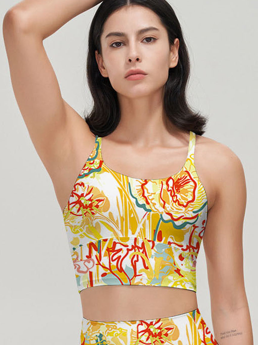 Blooming flower colorful hand painted yellow tank tops