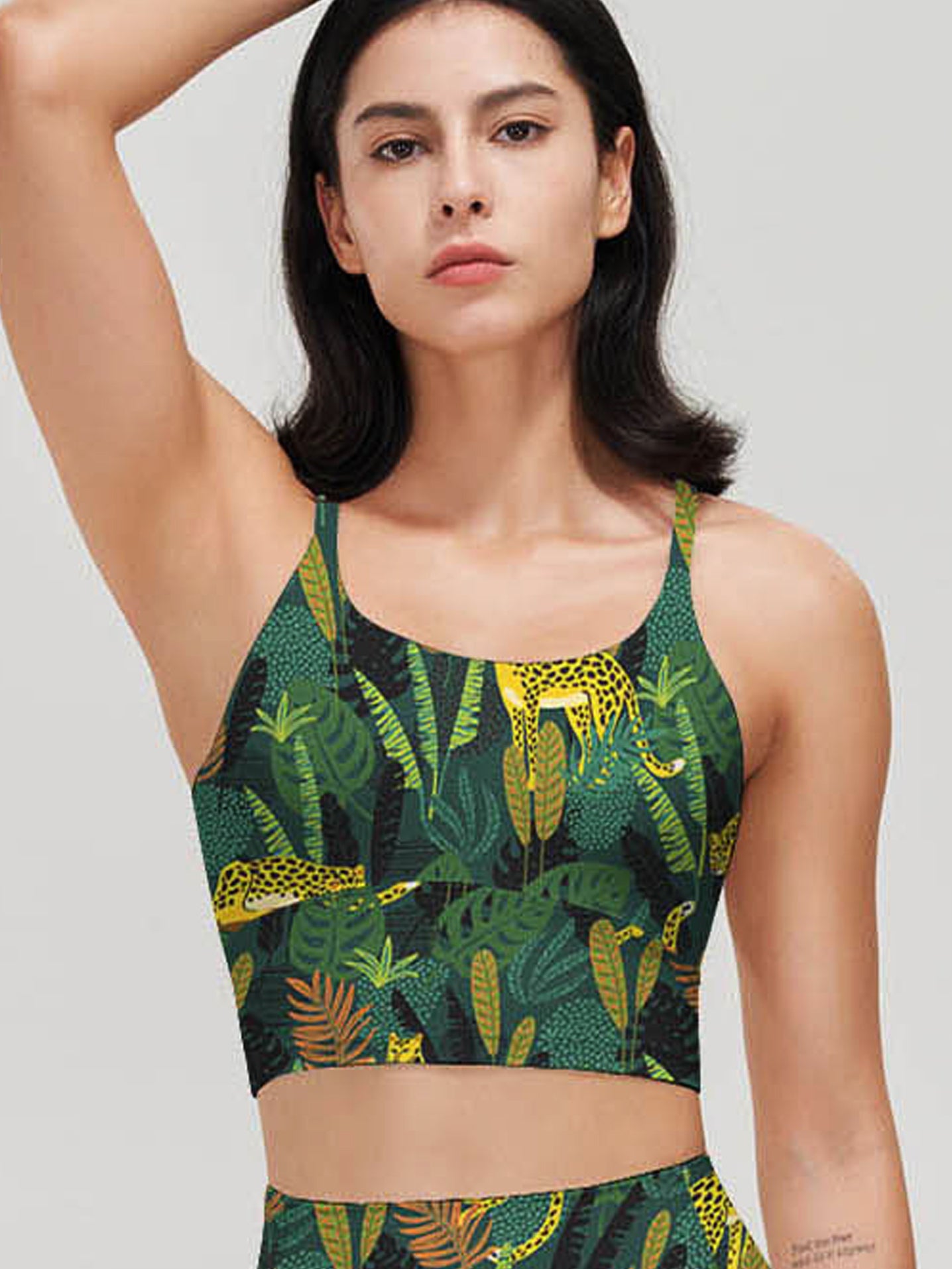 Botanical green leaves leopard tank tops
