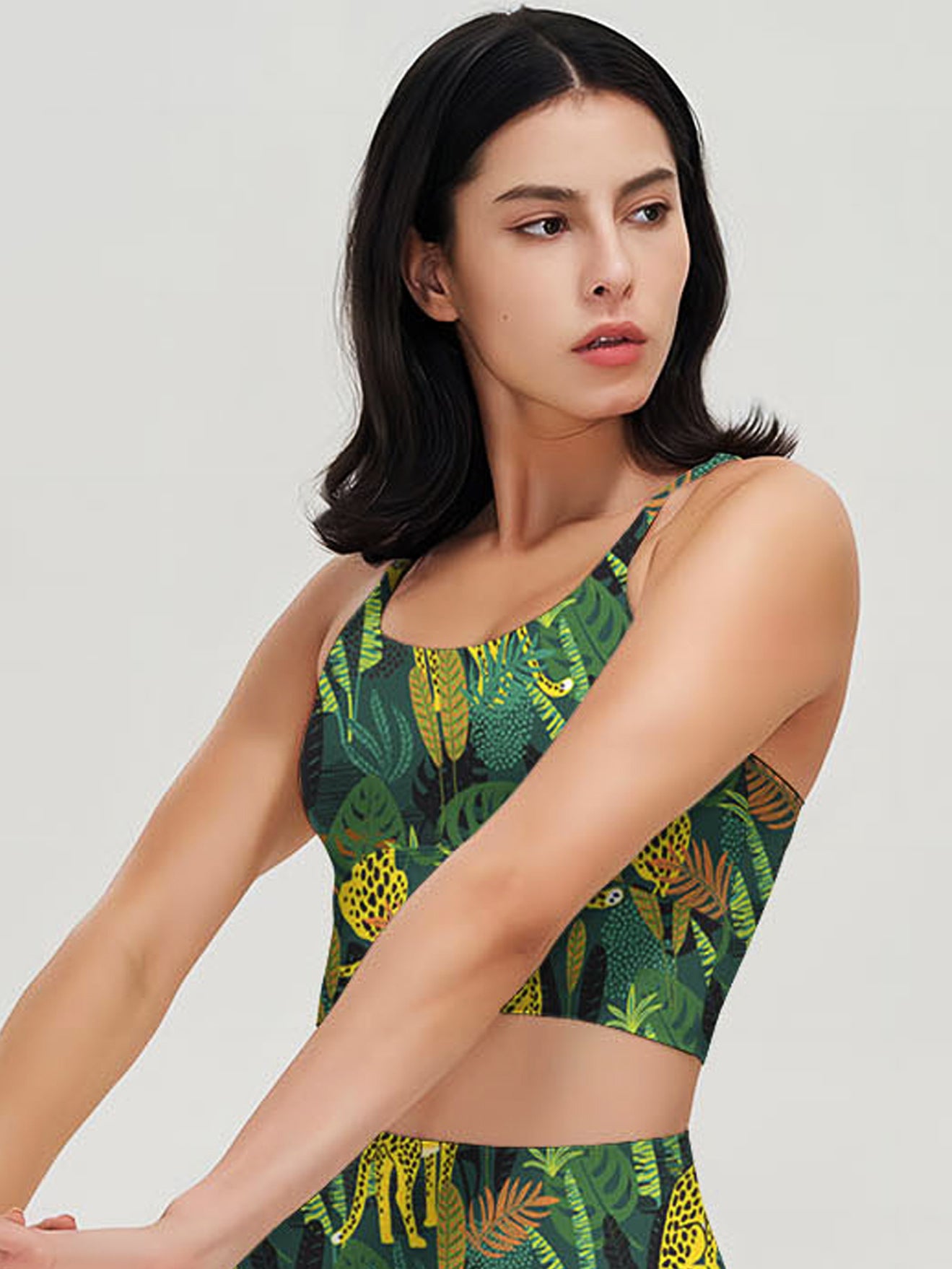 Botanical green leaves leopard tank tops