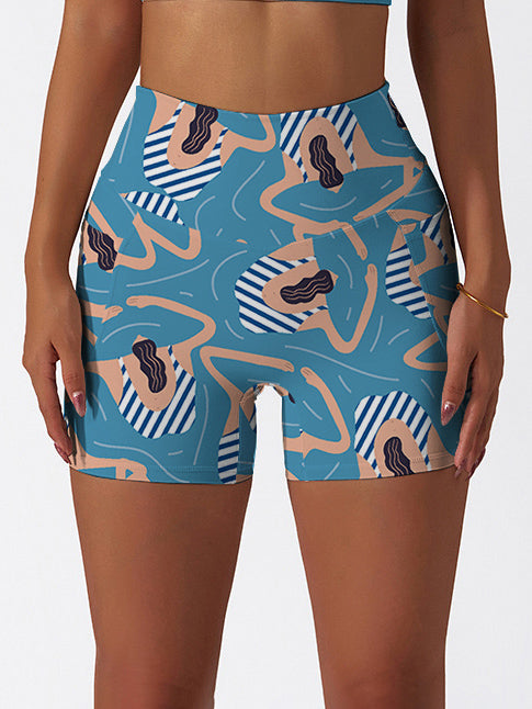 Girl swimmers in the pool blue shorts