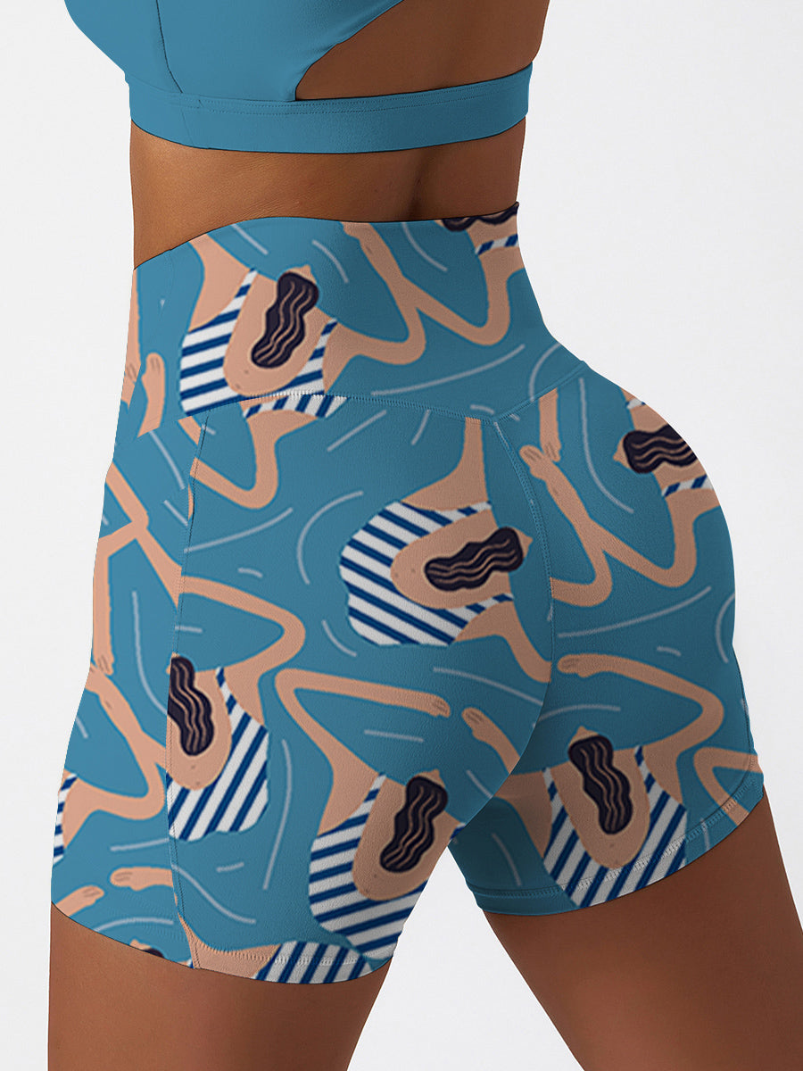 Girl swimmers in the pool blue shorts