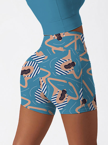 Girl swimmers in the pool blue shorts